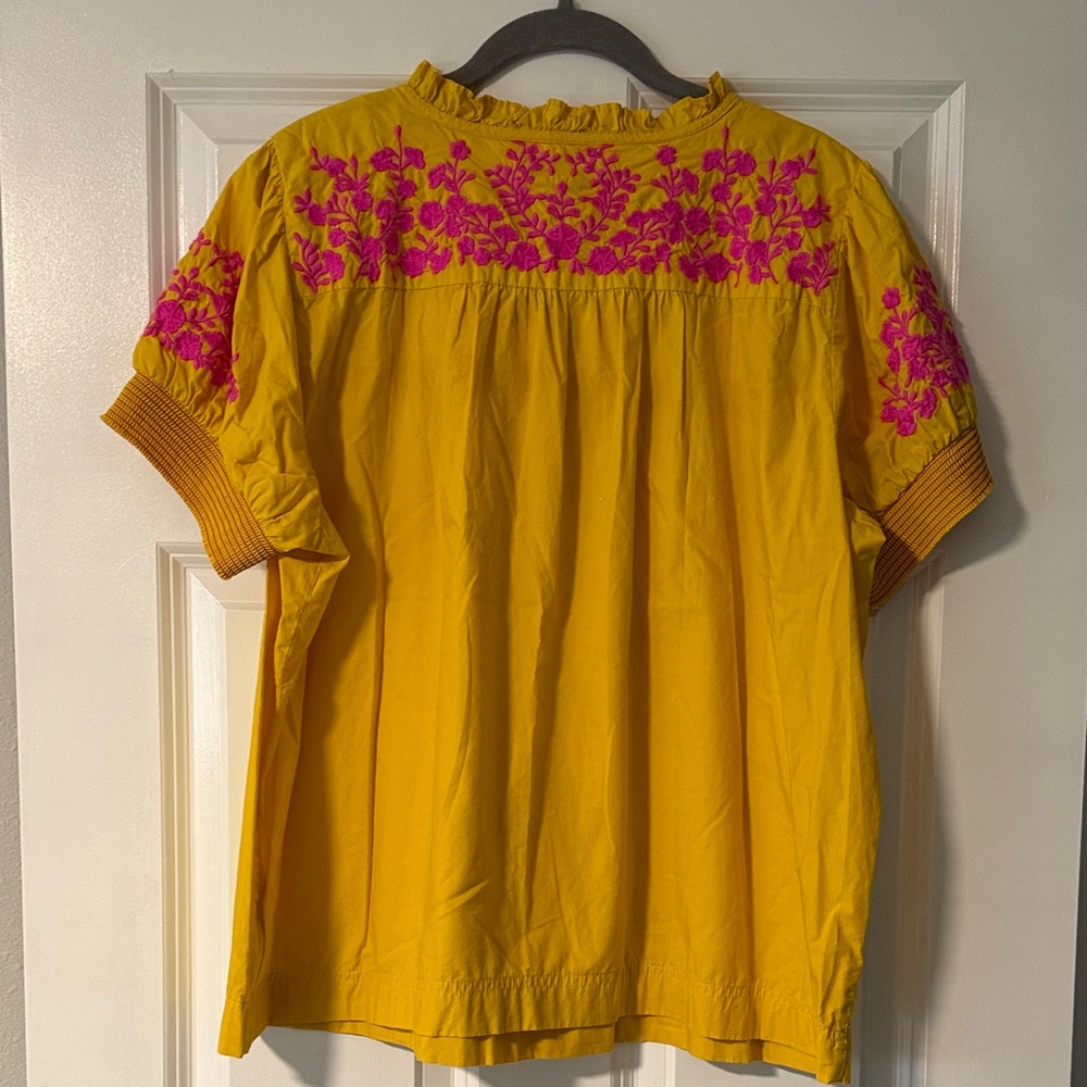 J. Crew Yellow Blouse with Pink Embroidery - Picture 5 of 5
